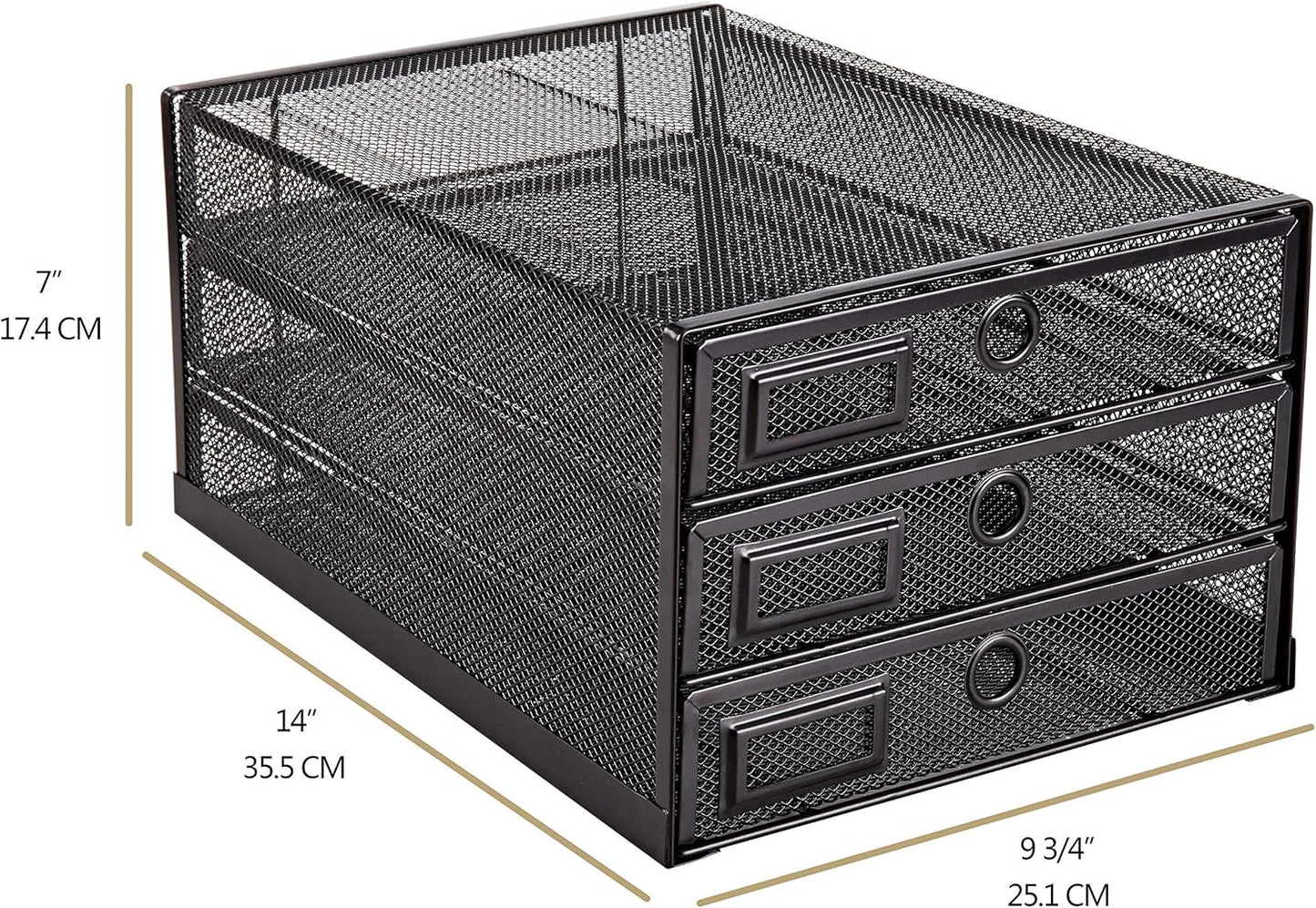 Annova Desk Organizer Wire Mesh 3 Tier Sliding Drawers Paper Sorter/Multifunctional/Premium Solid Construction for Letters, Documents, Mail, Files, Paper, Kids' Art Supplies (Black)