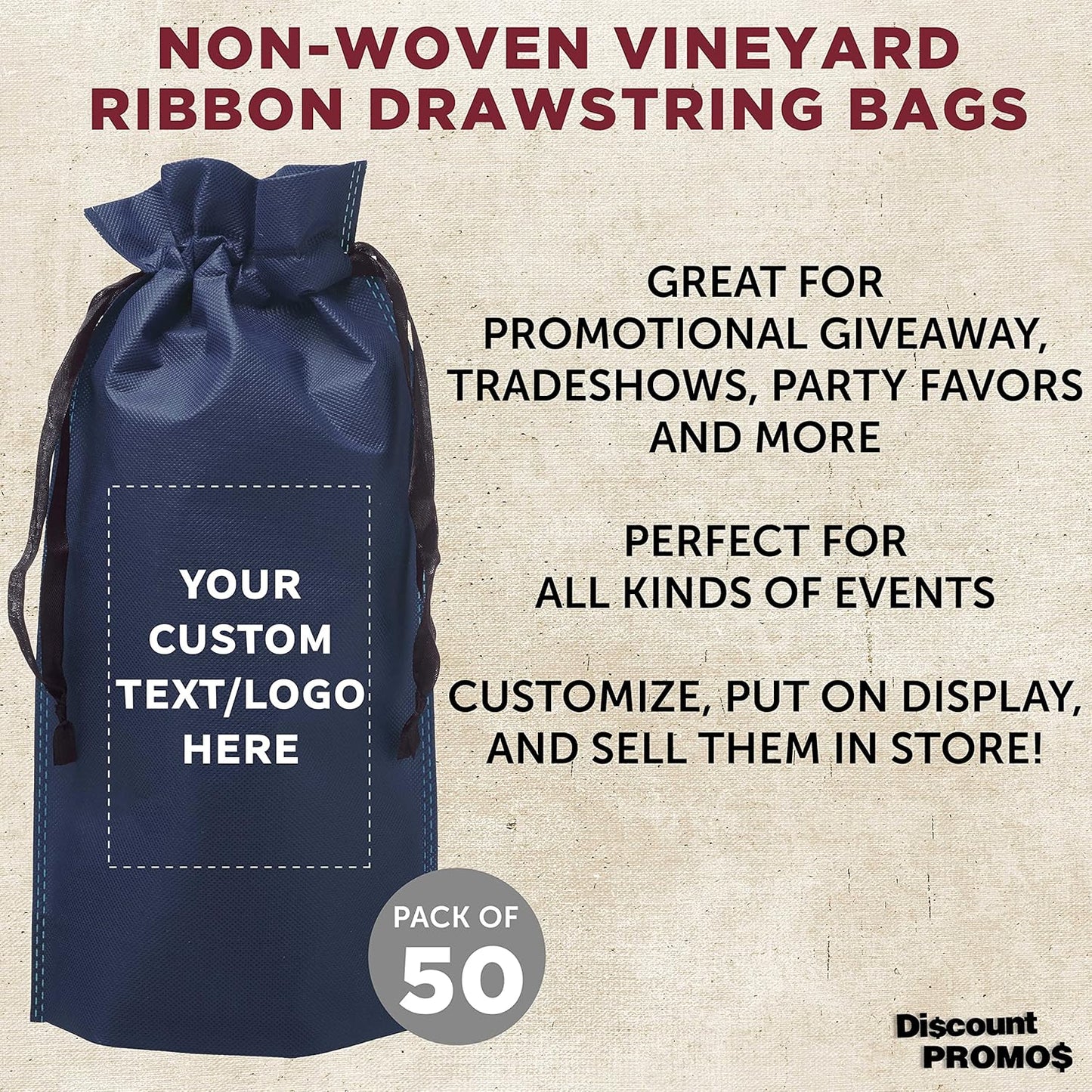 DISCOUNT PROMOS Non-Woven Vineyard Two Bottle Wine Bags