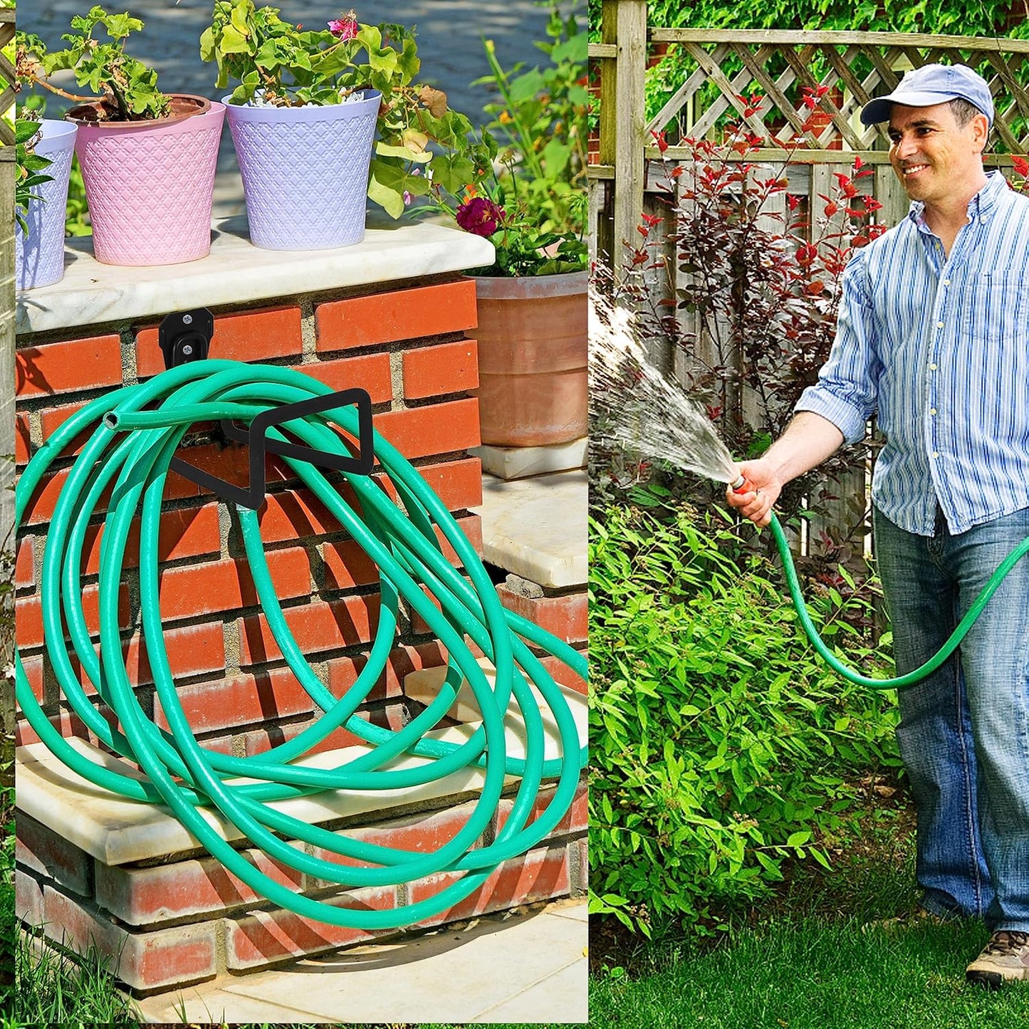PHYEX Garden Hose Holder Wall Mount, Metal Hanger With Protective Coating, Water Hook for Outside Yard, Fits 50-100 ft Expandable Hoses, Perfect for Garden, Yard, or Outdoor Storage Needs