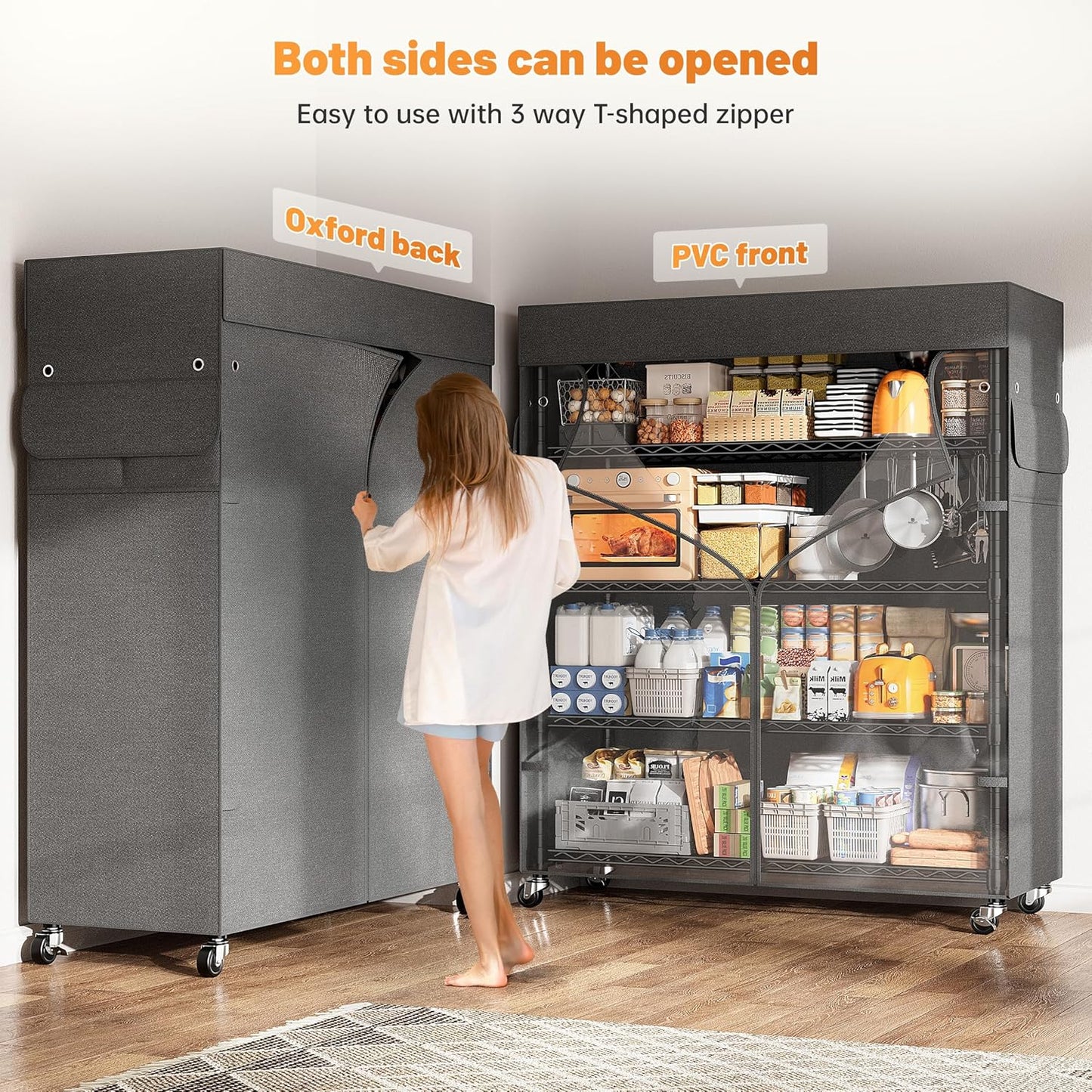 REIBII 72.8" H Storage Shelves with Cover & Wheels, Wire Shelving Heavy Duty Metal Shelving for Pantry Garage Kitchen Commercial Industrail, Storage Rack Shelf Shelving, 35" W*16" D*72.8" H