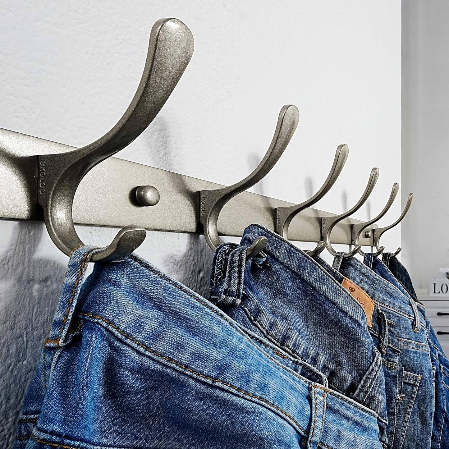 SKOLOO Coat Rack Wall Mounted - 6 Hooks, Heavy Duty, Stainless Steel, Metal Wall Hangers, Sturdy Coat Hooks for Hanging Coats, Jacket, Clothes, Hat, Matte Grey