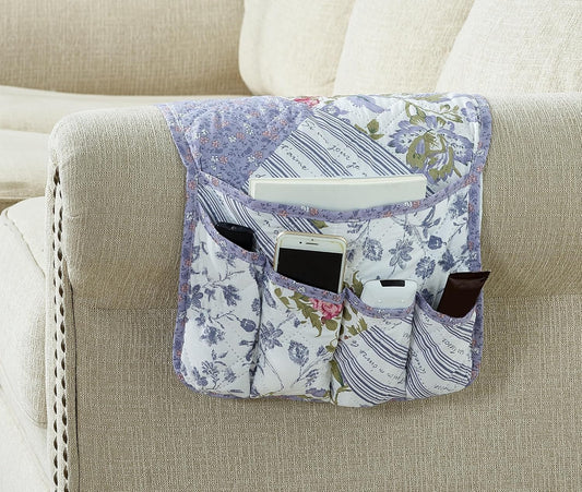 Brilliant Sunshine Rose Violet Patchwork Couch Armrest 5 Pockets Organizer, Slip Resistant Recliner Armchair Caddy, Washable Remote Controls Holder, Storage for Magazine, Tablet, Phone, Rose Violet
