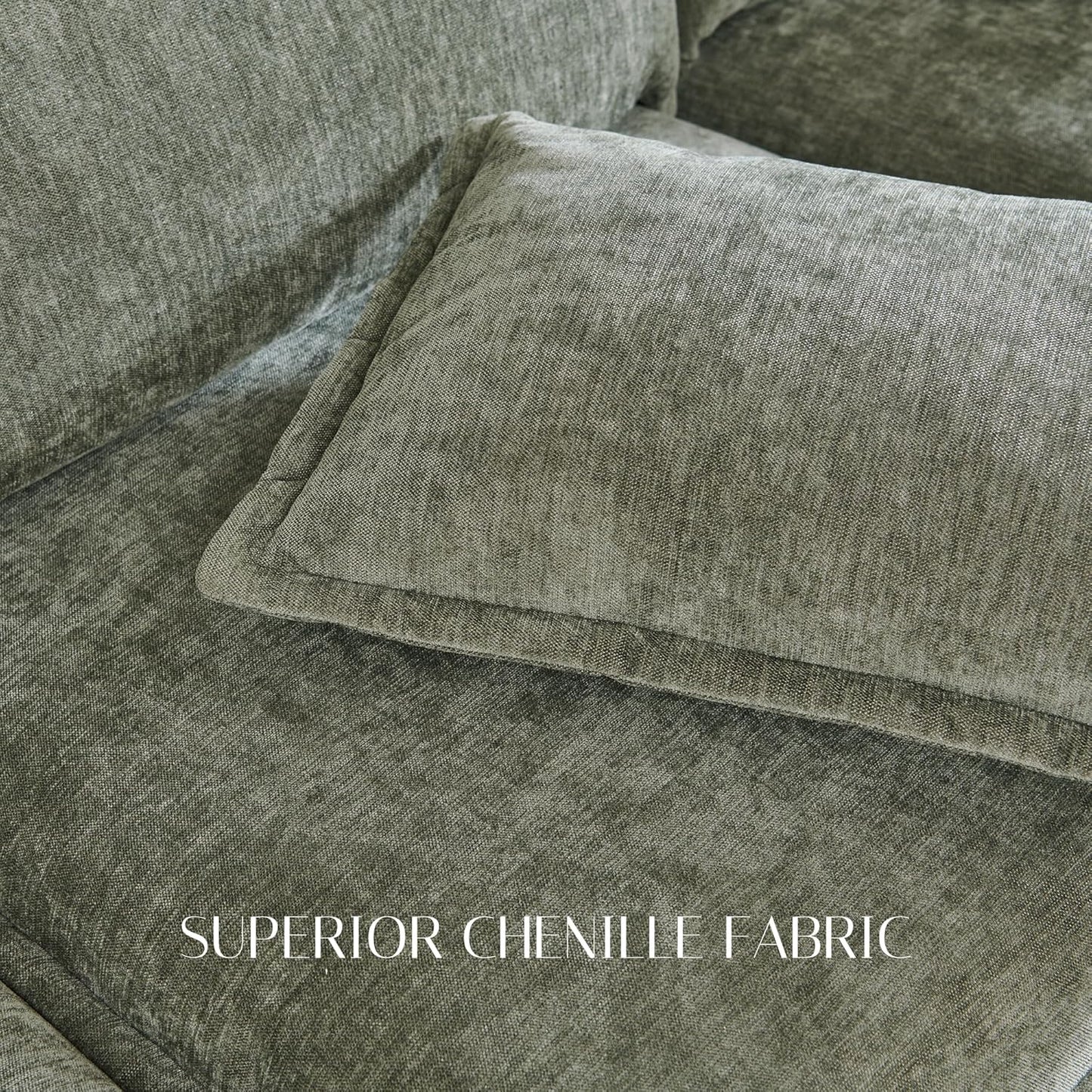 88.98" Sectional Couches for Living Room, Cloud Couch Sectional with Large Storage, L-Shape Modular Sectional Sofa with Ottoman, 4 Seater Chenille Sofa with Pillow for Apartment, Bedroom, Green