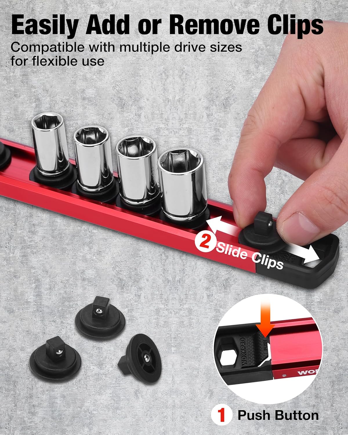 WORKPRO 6-Piece Magnetic Socket Organizer and Magnetic Screwdriver Organizer Set, 3-Piece 1/4", 3/8" & 1/2" Drive Metric & SAE Socket Rail, 3-Piece Screwdriver and Wrench Holder(Sockets not Included)